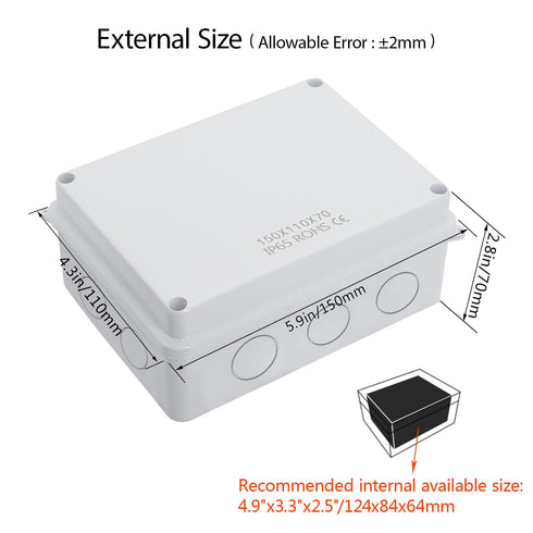 LeMotech Junction Box with Reserved Holes, ABS Plastic Electrical Box IP65 Waterproof Dustproof Project Enclosure