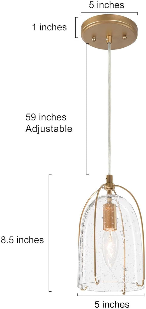 KSANA Gold Pendant Light, Modern Pendant Lighting Fixture with Seeded Glass Shade for Kitchen Island, Dining Room