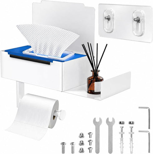 Hevtsde Toilet Paper Holder with Shelf - Carbon Steel Wipes Dispenser for Bathroom,