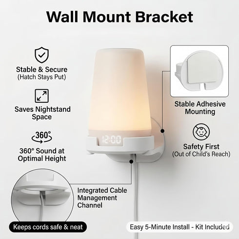 Generic 2 Wall Mount Bracket Compatible with Hatch Rest Gen Noise Machine, Secure Nursery Shelf Stand with Cable