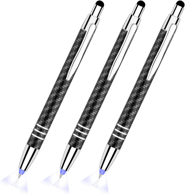 Glovion 3-in-1 Lighted Tip Pen with Stylus, LED Penlight, Ballpoint Pen for Writing in the Dark, Pack of 3, Blue Light