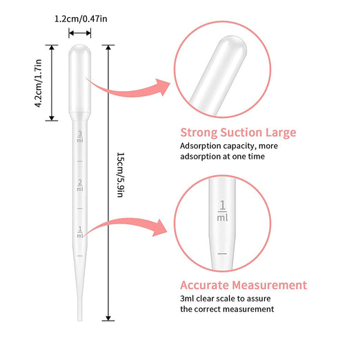 G2PLUS 200PCS 3ml Disposable Plastic Transfer Pipettes, Calibrated Pipettes Dropper for Liquid, Science Laboratory, Essential Oils, Experiment, Essential Oils, Make up Tool