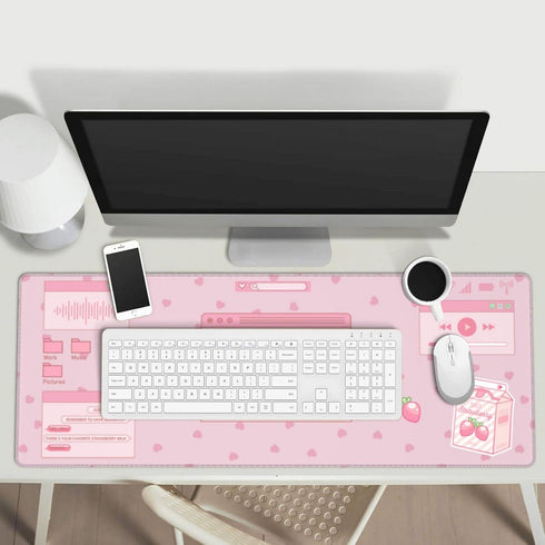 Pink Game Strawberry Milk Gaming Mouse Pad XL, Large Extended Mousepad Desk Pad, Long Nonslip Rubber Mice Mats,