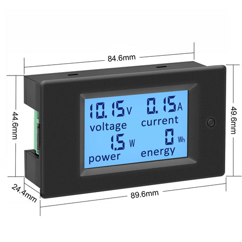 Amp Volt Watt Kwh Meter Tester: Digital 4 in 1 Ammeter Voltmeter Multimeter, 12V DC 6.5-100V 20A, LCD Display Monitor