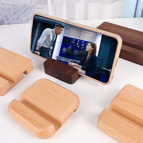 MOORCHOCO 16 12 Beech Wood Phone Stand, Desktop Mobile Holder Cell Phone Stand for Desk-Portable Wood Phone Holder