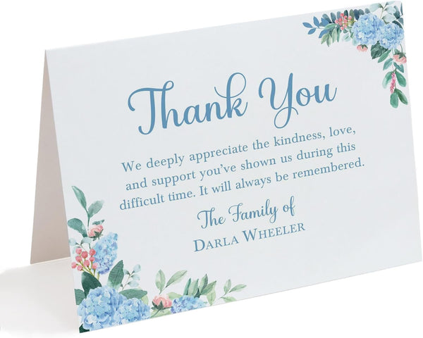 Floral Sympathy Thank You Cards, Personalized Funeral Thank You Cards, Bereavement Notes