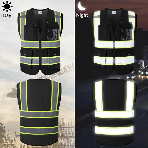 High Visibility Safety Vest for Men Women, 9 Pockets Zipper Front Reflective Mesh Work Vest, Meets ANSI/ISEA Standards