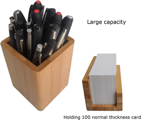 Enyuwlcm Bamboo Wooden Pen Holder Cup - Desk Business Card Holder Stand for Office Home School (2 Packs)