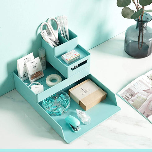 Pen Holder for Desk, Caddy with Drawer Pencil Organizer for Office Home, Mint