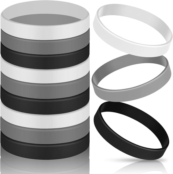JOVITEC 12 Pieces Rubber Bracelets - Solid Color Silicone Wristbands, Multi-Pack Blank Bracelets for Events