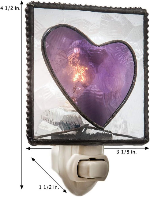 128 J Devlin Glass Art Vintage Heart Purple Stained Glass Night Light, Plug in nightlight for Baby Girl's