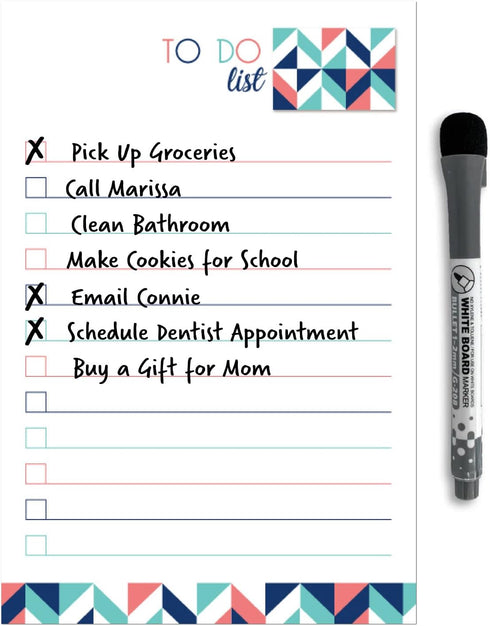 Dry Erase to Do List Vinyl Whiteboard Sticker Decal by Glassboard Studio | Removable & Reusable | Magnetic Fine-Tip Marker Included (6 x 9 inches, Geometric)
