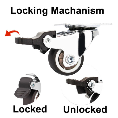 1.5" Caster TPR Wheels 4 Pack with 360 Rotation, Soft Rubber Castors for Furniture, Load Capacity 220 Lbs