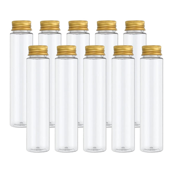PATIKIL 110ml Test Tubes, 36pcs Clear Plastic Flat Bottom Containers with Caps for Bead Candy Bath Salt Storage, Gold