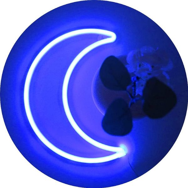 YAOZHOU LED Blue Moon Neon Light, Cute Battery or USB Powered Decorative Night Light