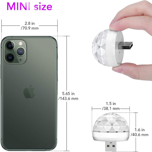 Lmaytech (2 Packs) USB Mini Disco Ball Party Lights, Sound Activated DJ Stage Strobe Lights, Portable Led Car