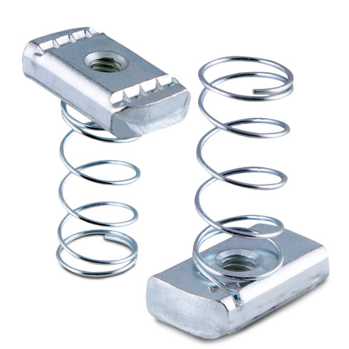 OTDT-A50 3/8 inch Thread x 1-3/8 inch Strut Channel Nuts with Short Spring, Carbon Steel with Zinc Finish, 50 Pack