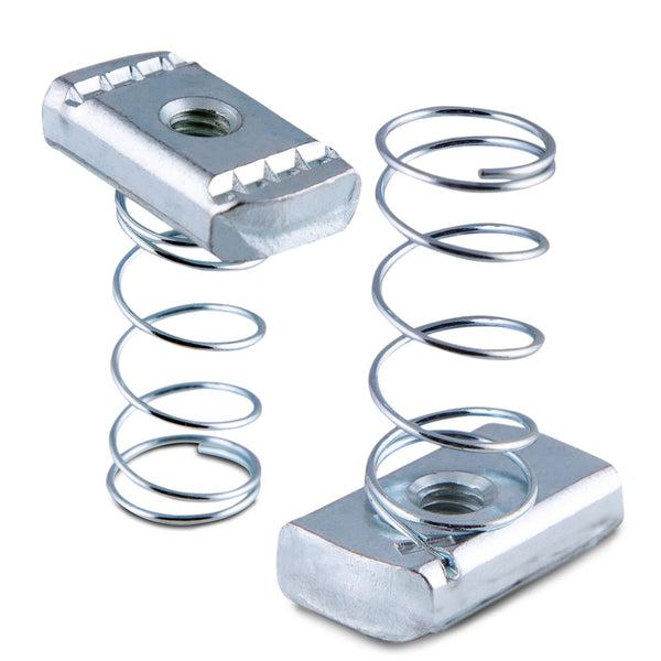OTDT-A50 3/8 inch Thread x 1-3/8 inch Strut Channel Nuts with Short Spring, Carbon Steel with Zinc Finish, 50 Pack