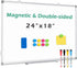 Double-Sided Magnetic White Board, 24"x18" Dry Erase Presentation Board with Aluminum Frame for School, Office, Home