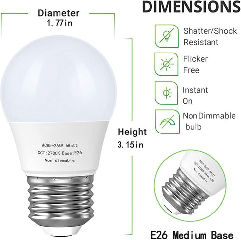 6W A15 Led Blulb 60 Watt Incandescent Equivalent, 550 LM Appliance Light Bulb, E26 Base Ceiling Fan Light Bulbs, 2700K Refrigerator Bedroom Kitchen Lighting Non-Dimmable, Warm White, 6 Pack by GOSCHE
