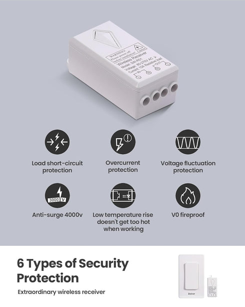 Programmable, 1300ft Zoiinet Wireless Lights Switch Kit, Buckle Design & Removable, Muti Way Switch, No WiFi Needed
