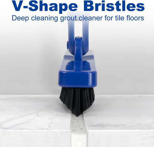 CELOX Grout Brush with Long Handle V-Shape Grout Line Scrubber with Stiff Bristle for Deep Cleaning Tile Grout, Blue