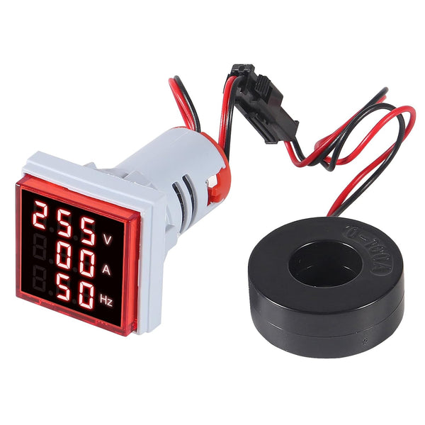 3 in 1 Digital Ammeter Voltmeter, 60-500V 0-100A, 22mm Square Screen with Transformer, LED Display