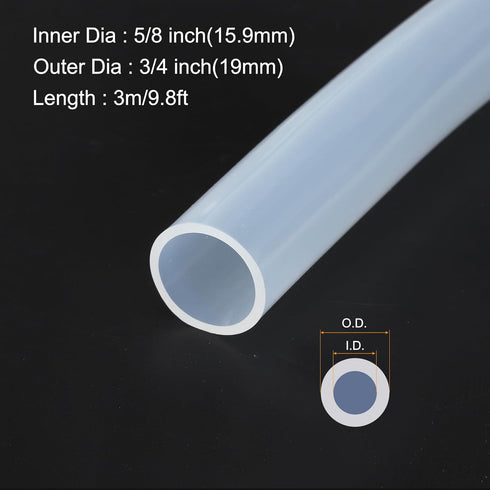 10ft 16mm(5/8") ID x 19mm(3/4") OD Silicone Tubing Clear Industrial Plastic Tubing Pure Silicone Hoses for Pump Siphoning Draining Irrigation Brewing