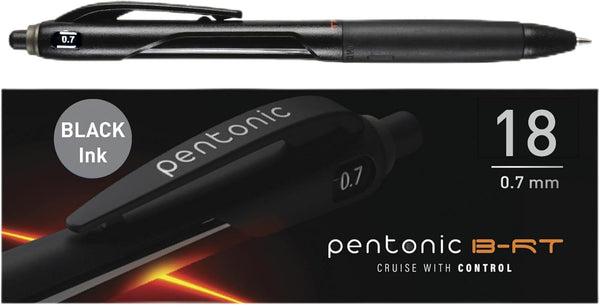 Pentonic BR-T Retractable Ballpoint Pens, 18 Count, 0.7 mm Fine Point, Black Ink for Journaling & Office