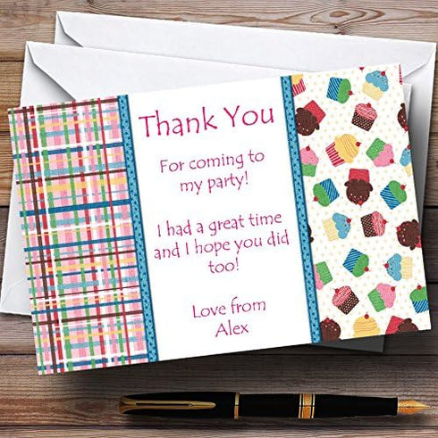 The Card Zoo Pretty Cupcake Chequered Vintage Tea Personalized Party Thank You Cards