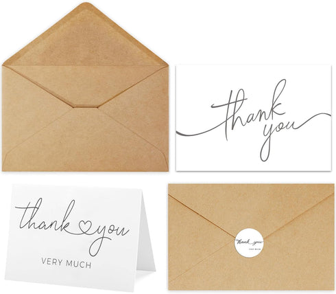 LUCYSALISA Thank You Cards with Envelopes, 100 Pack bulk White Thank You Cards