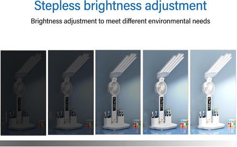 Dimming ZJchao Desk Lamp, LED Desk Lamps with Fans Pen Holder Four Headed Touch Control Stepless Foldable Table Study