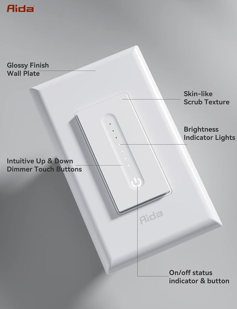 Dimmer Dimmer 2.4GHz Bulbs, 3 Pack AIDA Smart Light Switch, Single Pole Switch Works with Alexa and Google Assistant