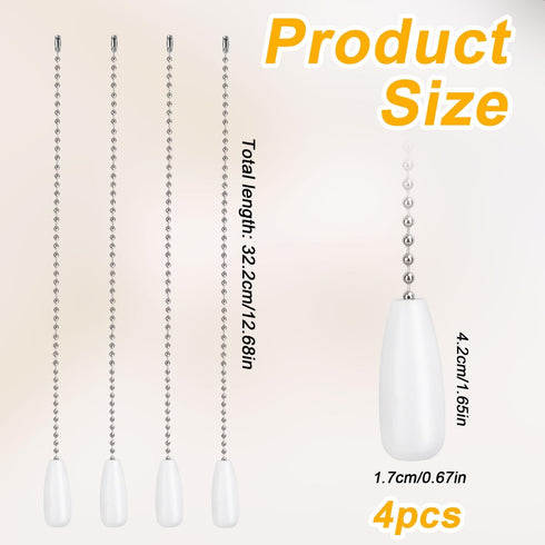 Gosknor 4pcs 12.68in Ceiling Fan Chain Extenders, Light Pull Chain Extension Wooden Beaded Balls Fan Pull Chain Pendant