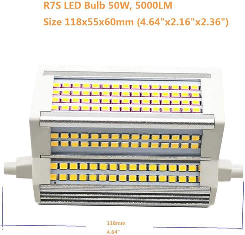 R7S LED Bulb, 50W Warm Light Dimmable, 3000K Double Ended J118, 5000LM Equivalent, Indoor and Outdoor Use