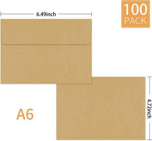 Kraft Envelopes, 4x6 Envelopes for Invitations, A6 Envelopes 100 Pack Invitation Envelopes, Greeting Card Envelopes Brown Postcard Envelopes (4.72"x6.49") by Ouzoustate