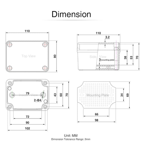 QILIPSU Junction Box with Mounting Plate, 110x80x70mm, Grey ABS Plastic DIY Electrical Project Case IP67 Waterproof