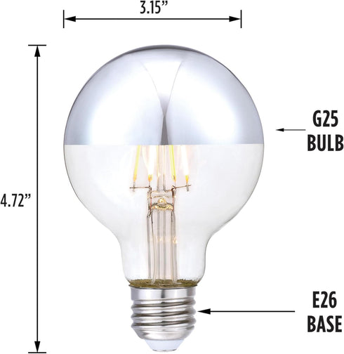 Westinghouse 51691EC2 4.5 Watt G25 Dimmable Half Chrome Filament LED Light Bulb, E26 Medium Base, 2 Pack
