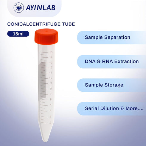 AyinLab 15ml Microcentrifuge Tubes, 200pcs Sterile Polypropylene Test Tubes with Leak-Proof Snap Caps