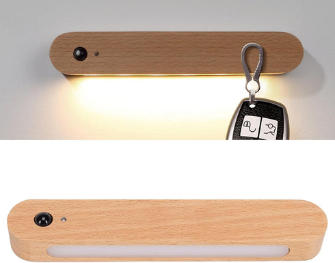 Fockety Motion Sensor Light, Wooden Under Cabinet Light Rechargeable LED Wall Night Motion Activated Night for Bedroom