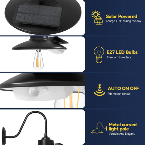 3 IP65 APONUO Solar Wall Lights Outdoor with Lighting Modes & Motion Sensor, Waterproof, Rustic Vintage Gooseneck Solar