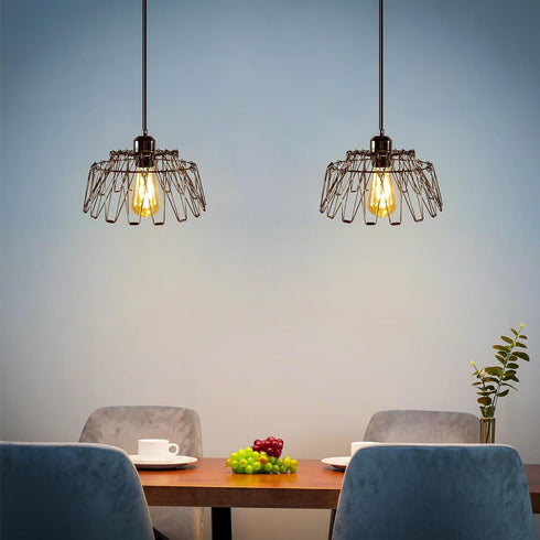 KOSTA 14.4 Inch, E26, Bulb 2-Pack Industrial Pendant Lights, Black Hanging Ceiling Lights with Metal Cage for Kitchen