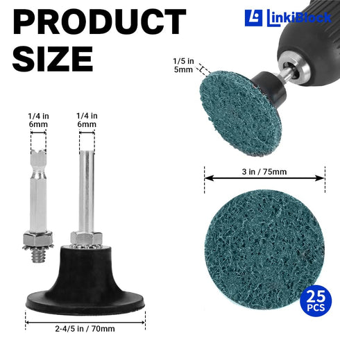 Linkiblock 25Pcs 3 inch Fine Abrasive Nylon Surface Conditioning Quick Change Sanding Discs R-Type with Adapter