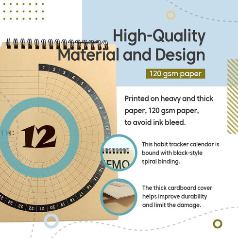 Habit Tracker Journal 2021 Goal Planner, Spiral Binding Weekly Monthly Calendar & Notepad, 12+1 Month Undated