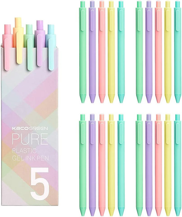 Kaco 20 Pieces Gel Ink Pens, Black Refill, Quick Dry Ink, 0.5 mm Extra Fine Point Smooth Writing Pens