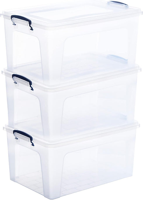 Superio Storage Bins with Lids, Clear Stackable Plastic Containers for Organizing, 9.5 Qt, 3 Pack