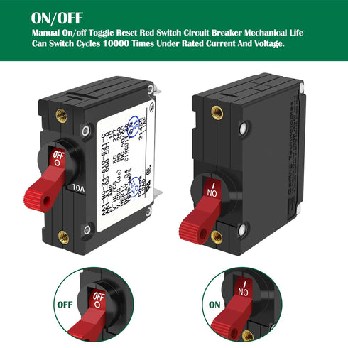 A Series Red Toggle AC/DC Single Pole 10A Boat Magnetic Circuit Breaker - 10 Amp Protects Low Power Devices for Yachts, Motorhomes, Campers and Caravans