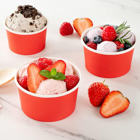 8-Ounce 50 Frozen Coppetta Dessert Cups, Disposable Ice Cream Cups - Lids Sold Separately, Sturdy, Red Paper Yogurt