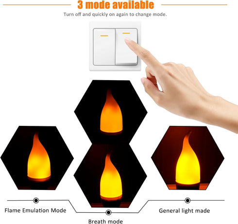 Bestview LED Flame Effect Light Bulbs, 3 Modes Flickering, Smart E12 Chandelier Base Candle Fire Light Bulb, 6 Pack