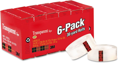 Transparent Tape, Clear Tape, 6 Rolls Tape Refills, 3/4 inch x 1000 inch for Dispenser + Desk Tape Dispenser
